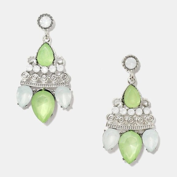 Lime Green Gemstone Cluster Dangle Earrings - Picture 3 of 3